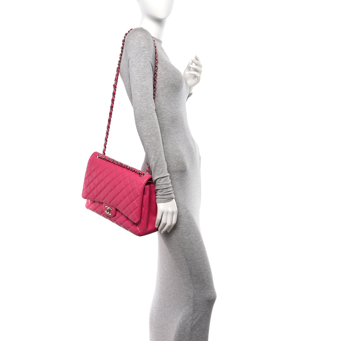 Lambskin Quilted Maxi Double Flap Fuchsia