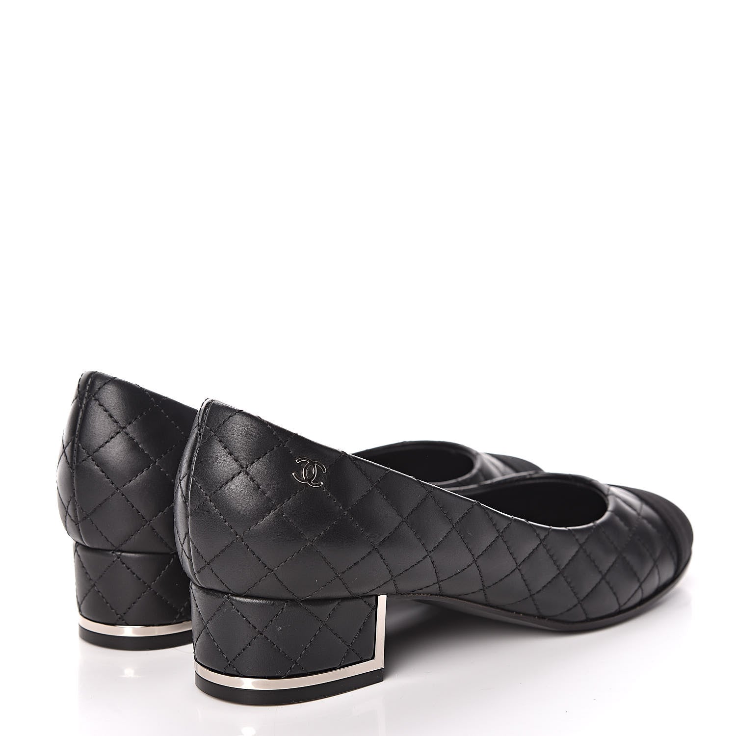 Chanel Aged Calfskin Grosgrain Quilted Cap Toe Pumps 35 Black 4 of 10