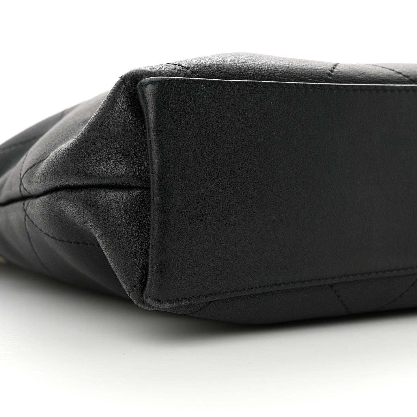 Calfskin Stitched Small Shopping Tote Black
