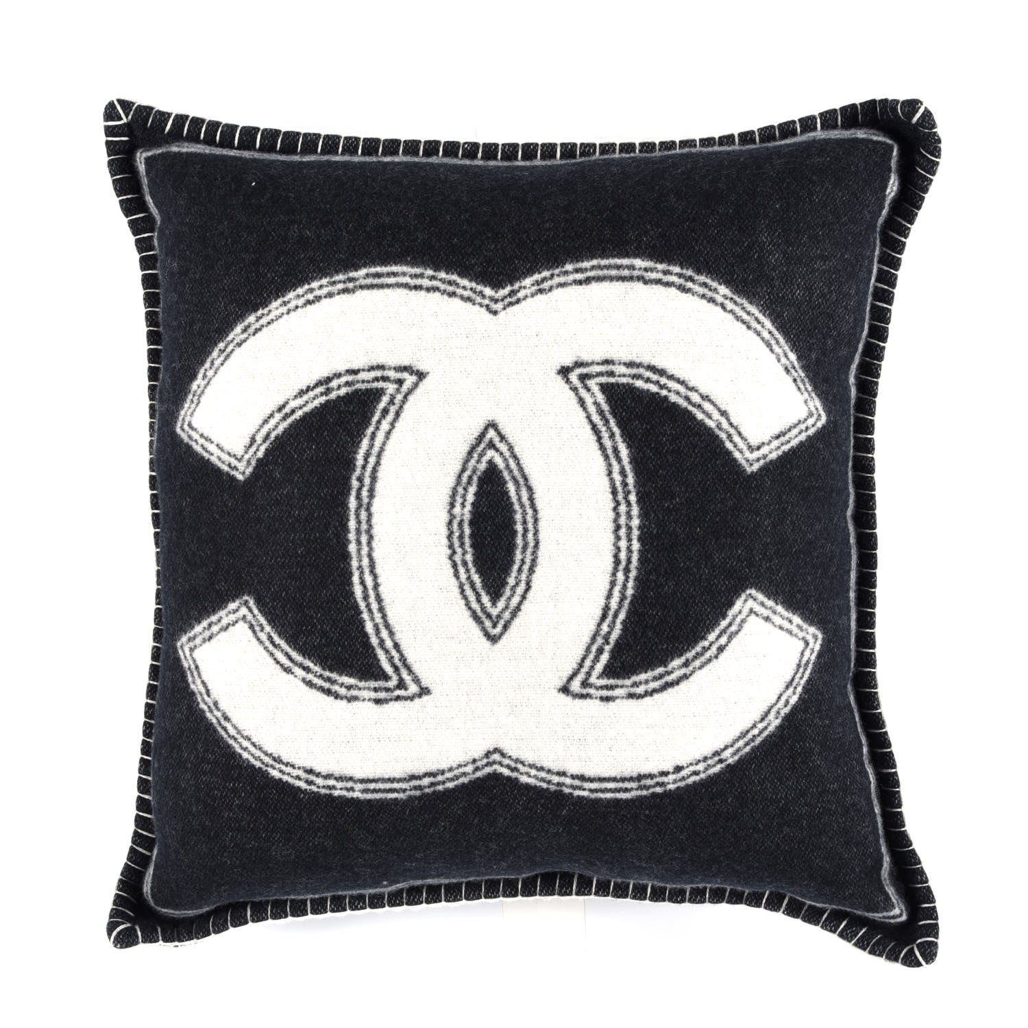 Chanel Merino Wool Cashmere CC Pillow Black Beige 1 of 3