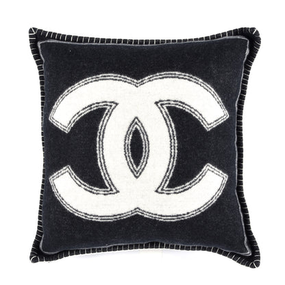 Chanel Merino Wool Cashmere CC Pillow Black Beige 1 of 3