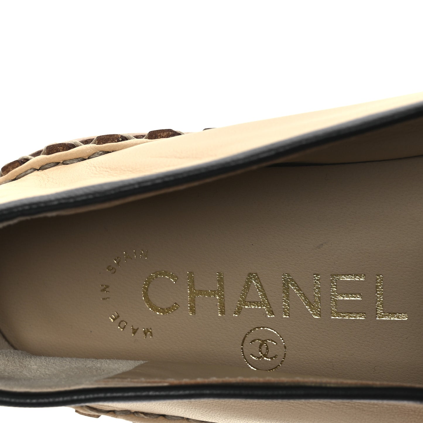 Lambskin Chain CC Mocassin Loafer Espadrilles 36 Beige Black