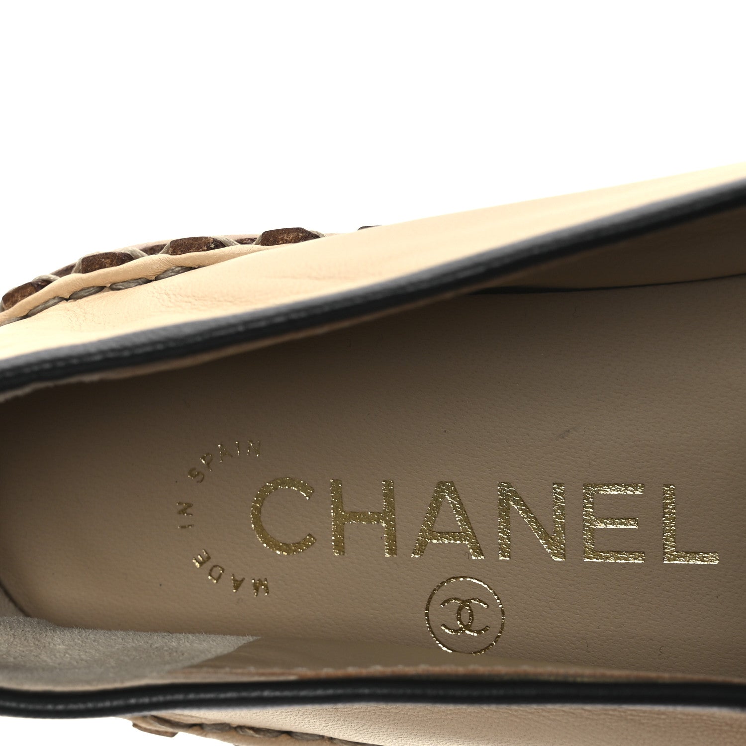 Chanel Lambskin Chain CC Mocassin Loafer Espadrilles 36 Beige Black 9 of 11