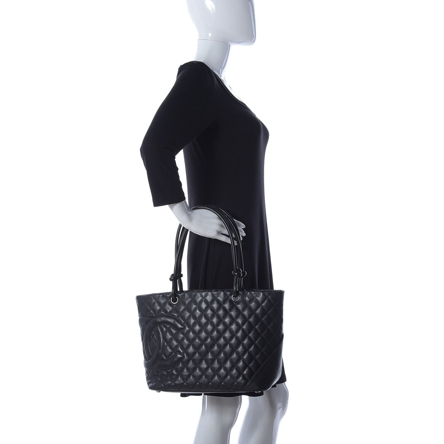 Calfskin Quilted Large Cambon Tote Black
