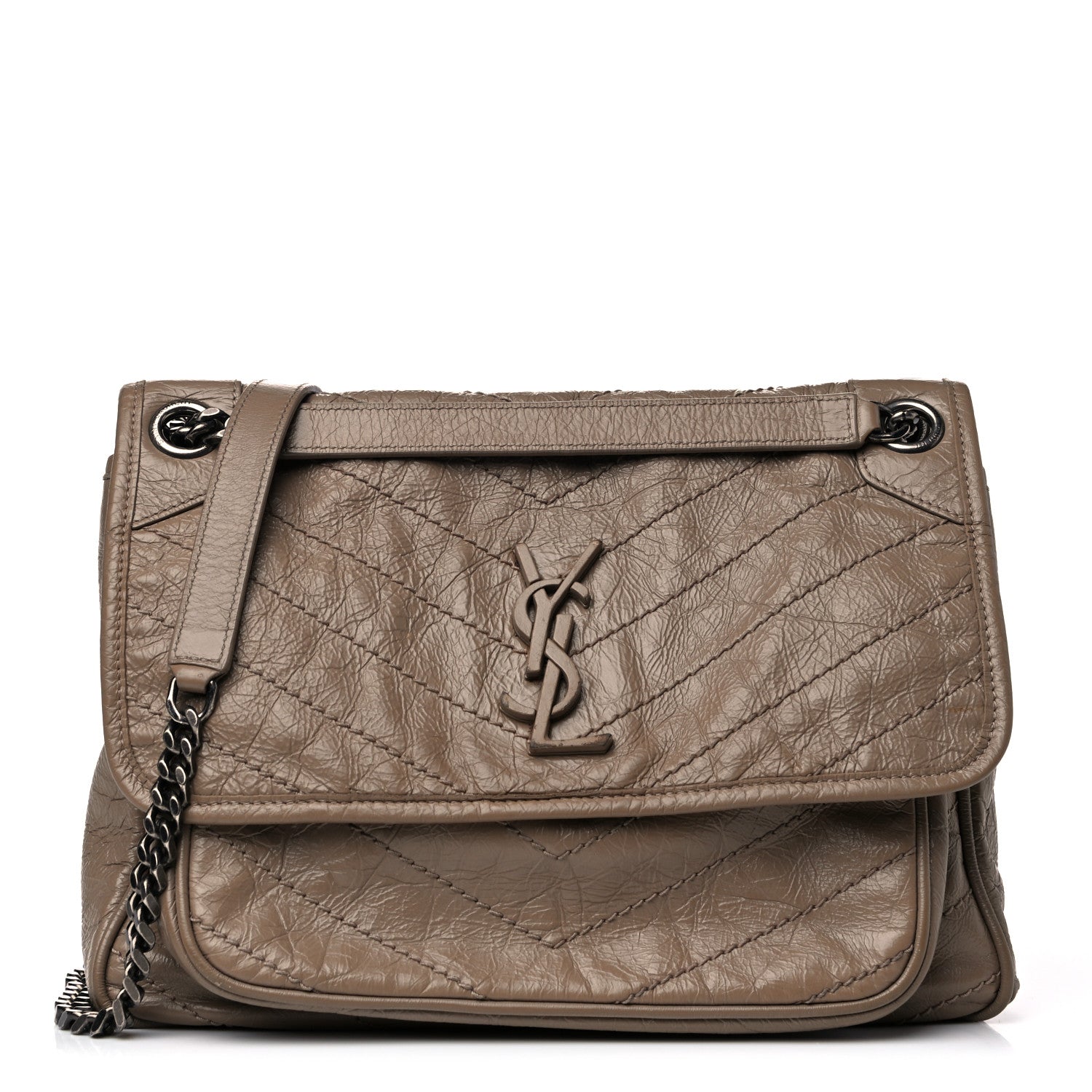 Saint Laurent Crinkled Calfskin Matelasse Monogram Medium Niki Chain Satchel Light Taupe 1 of 27