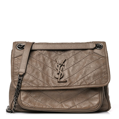 Saint Laurent Crinkled Calfskin Matelasse Monogram Medium Niki Chain Satchel Light Taupe 1 of 27