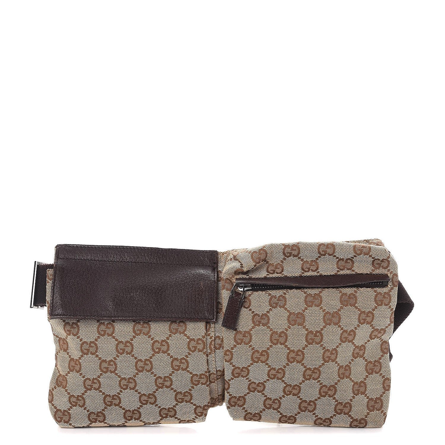 Gucci GG Monogram Double Pocket Belt Bag Dark Brown 1 of 11