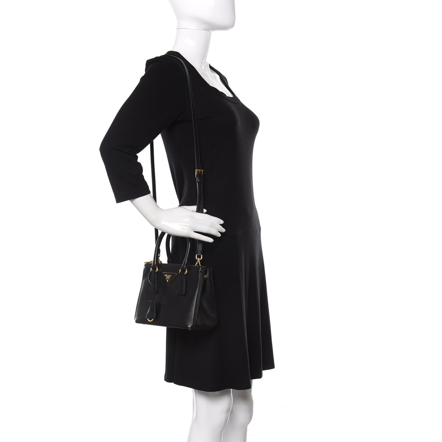 Saffiano Lux Mini Galleria Double Zip Tote Black