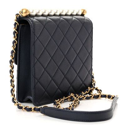 Chanel Iridescent Lambskin Quilted Chic Pearls Flap Navy Blue 3 of 11