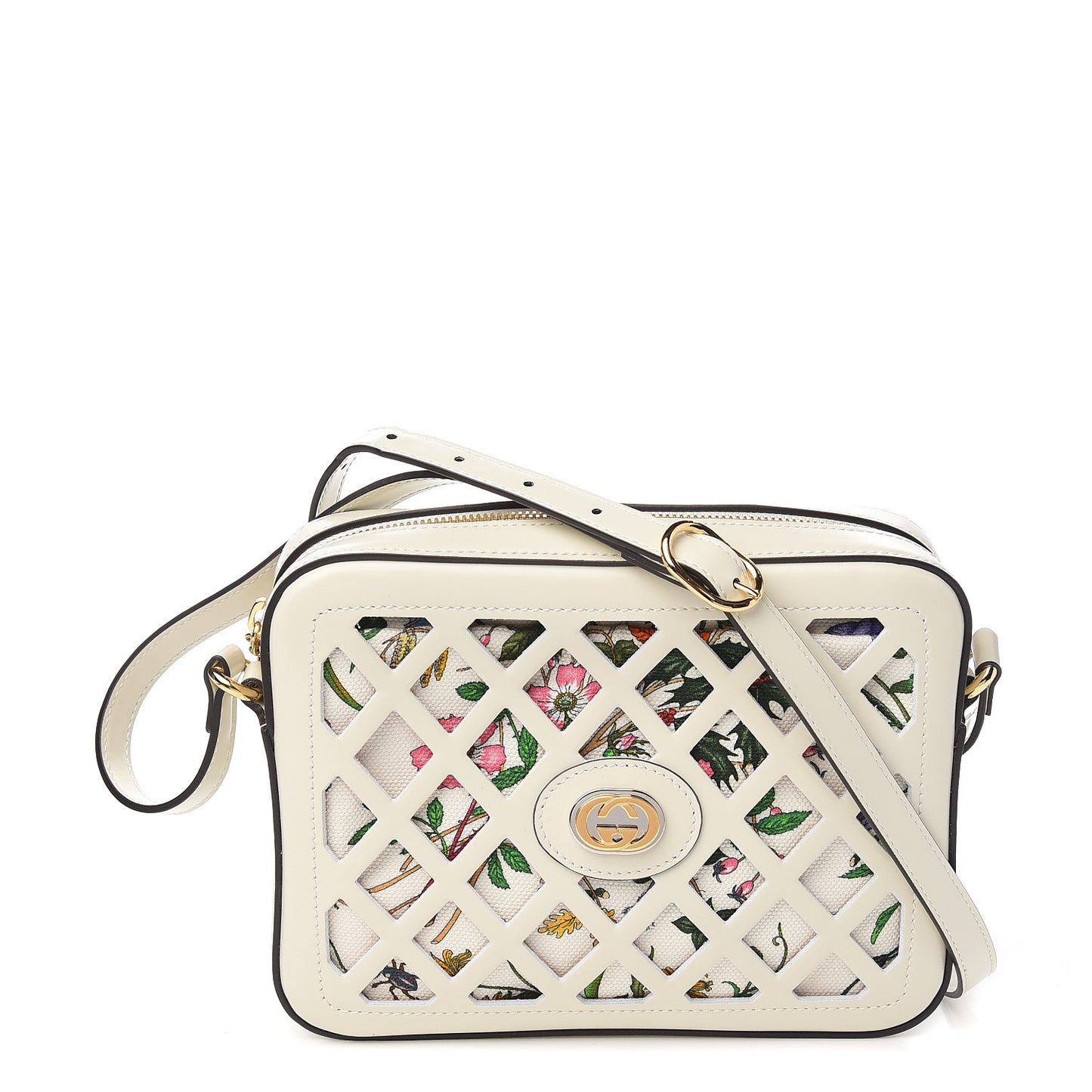 Canvas Calfskin Flora Infinity Cutout Shoulder Bag White Multicolor