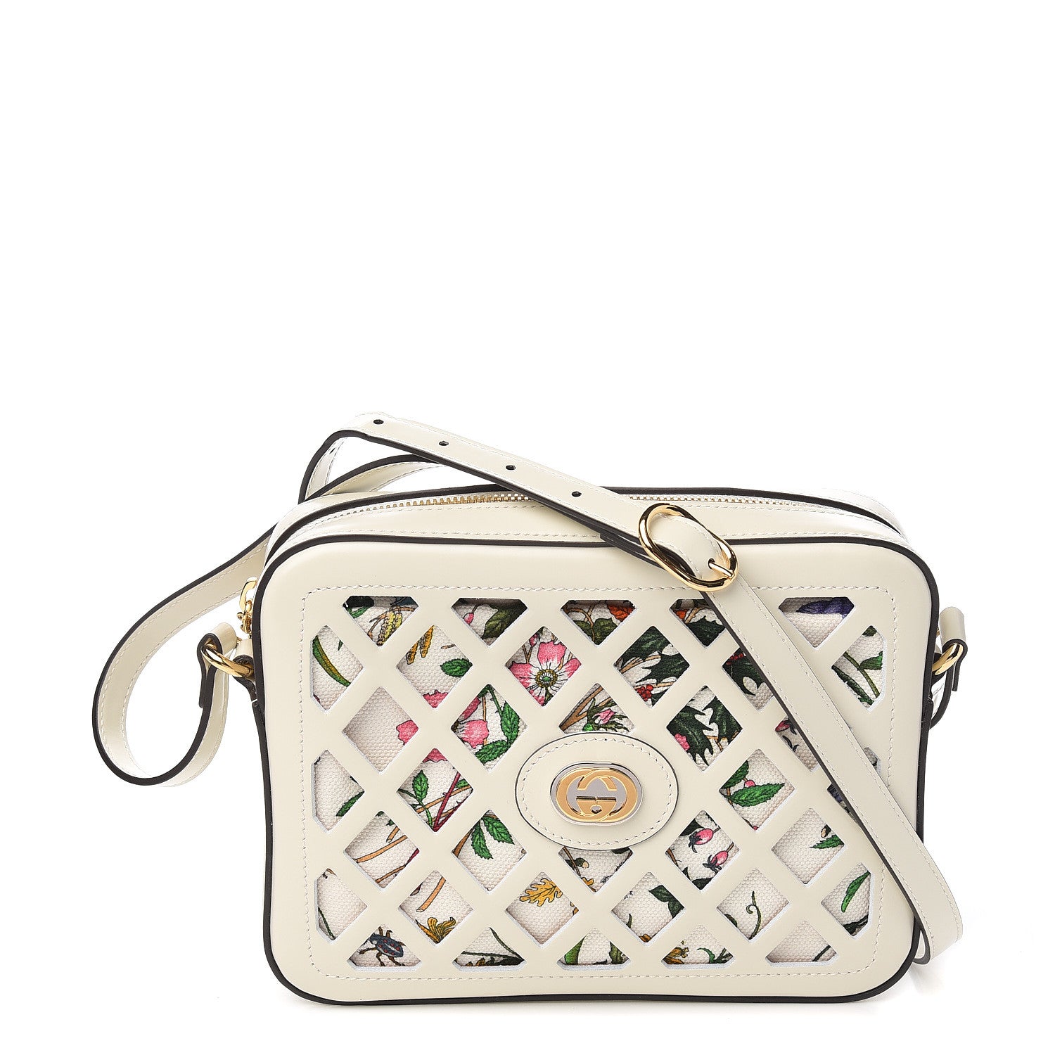 Gucci Canvas Calfskin Flora Infinity Cutout Shoulder Bag White Multicolor 1 of 9