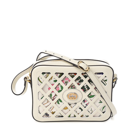 Gucci Canvas Calfskin Flora Infinity Cutout Shoulder Bag White Multicolor 1 of 9