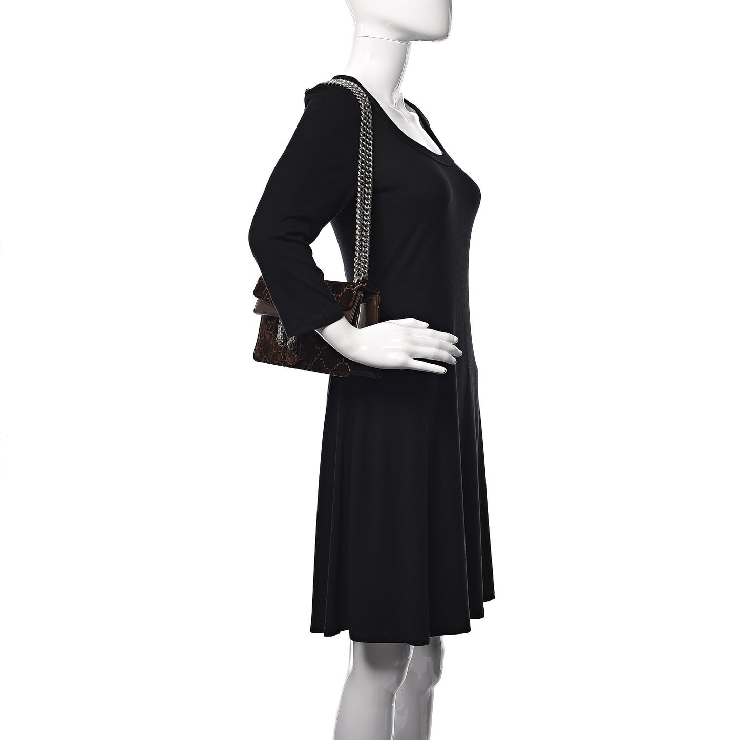 Velvet Moon Calfskin Crystal GG Monogram Small Dionysus Shoulder Bag Brown Vintage Cocoa Black Diamond
