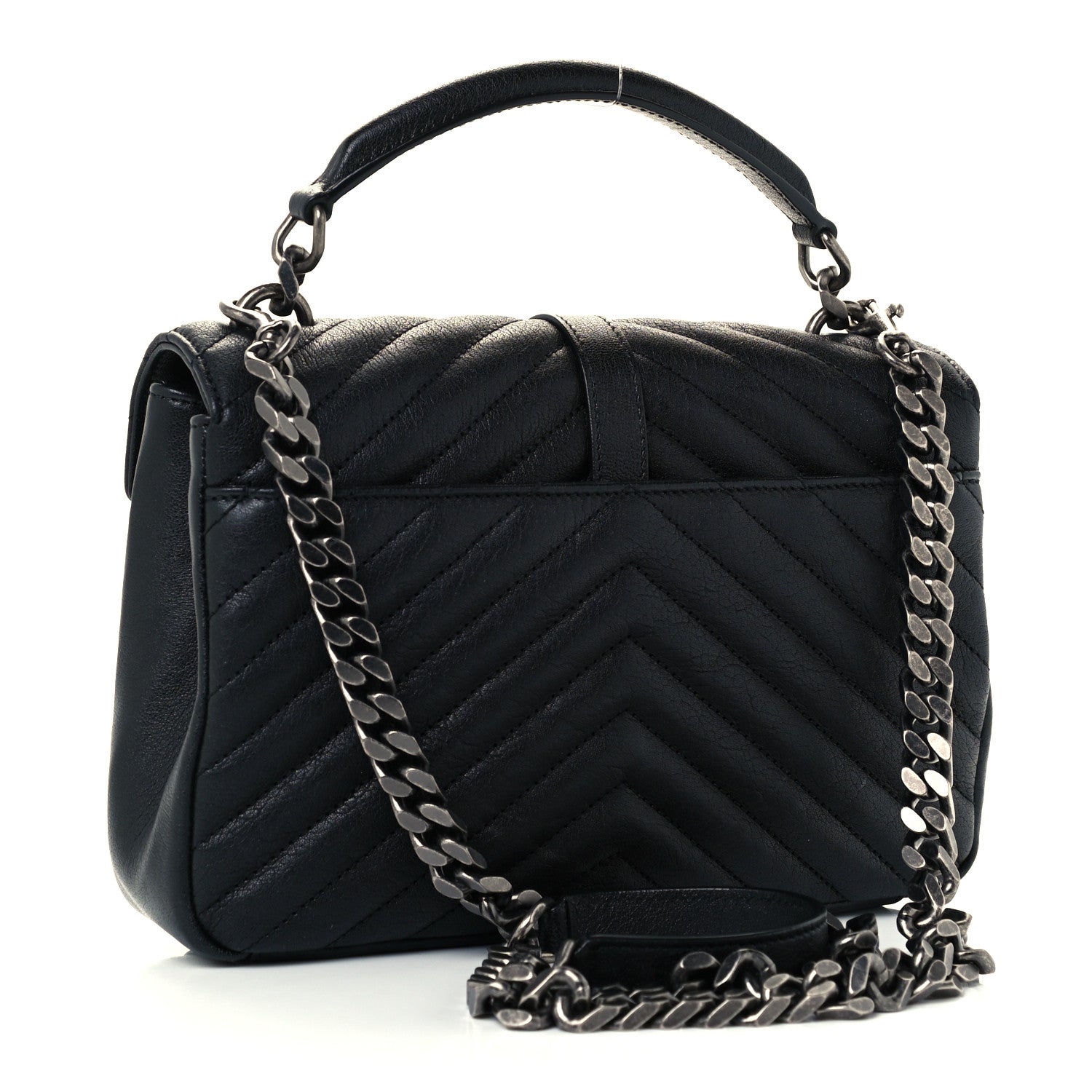 Saint Laurent Sheepskin Matelasse Chevron Monogram Medium College Bag Black 2 of 11