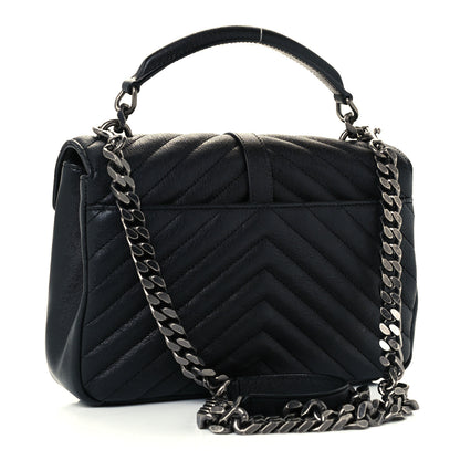 Saint Laurent Sheepskin Matelasse Chevron Monogram Medium College Bag Black 2 of 11
