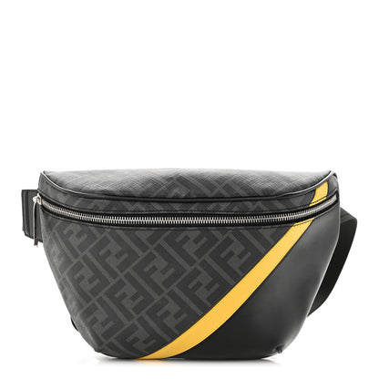 Fendi Glazed Fabric Vitello Liberty Century Logo FF 1974 Diagonal Belt Bag Black Sunflower 1 of 10