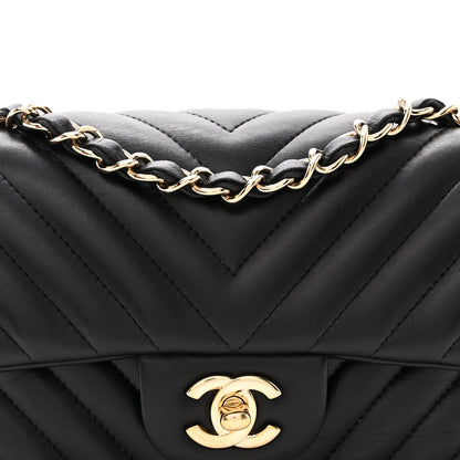 Chanel Lambskin Chevron Quilted Mini Rectangular Flap Black 8 of 11
