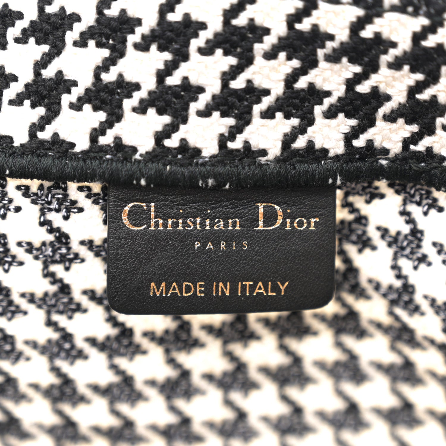 Christian Dior Canvas Houndstooth Embroidered Large Book Tote Black White 6 of 12