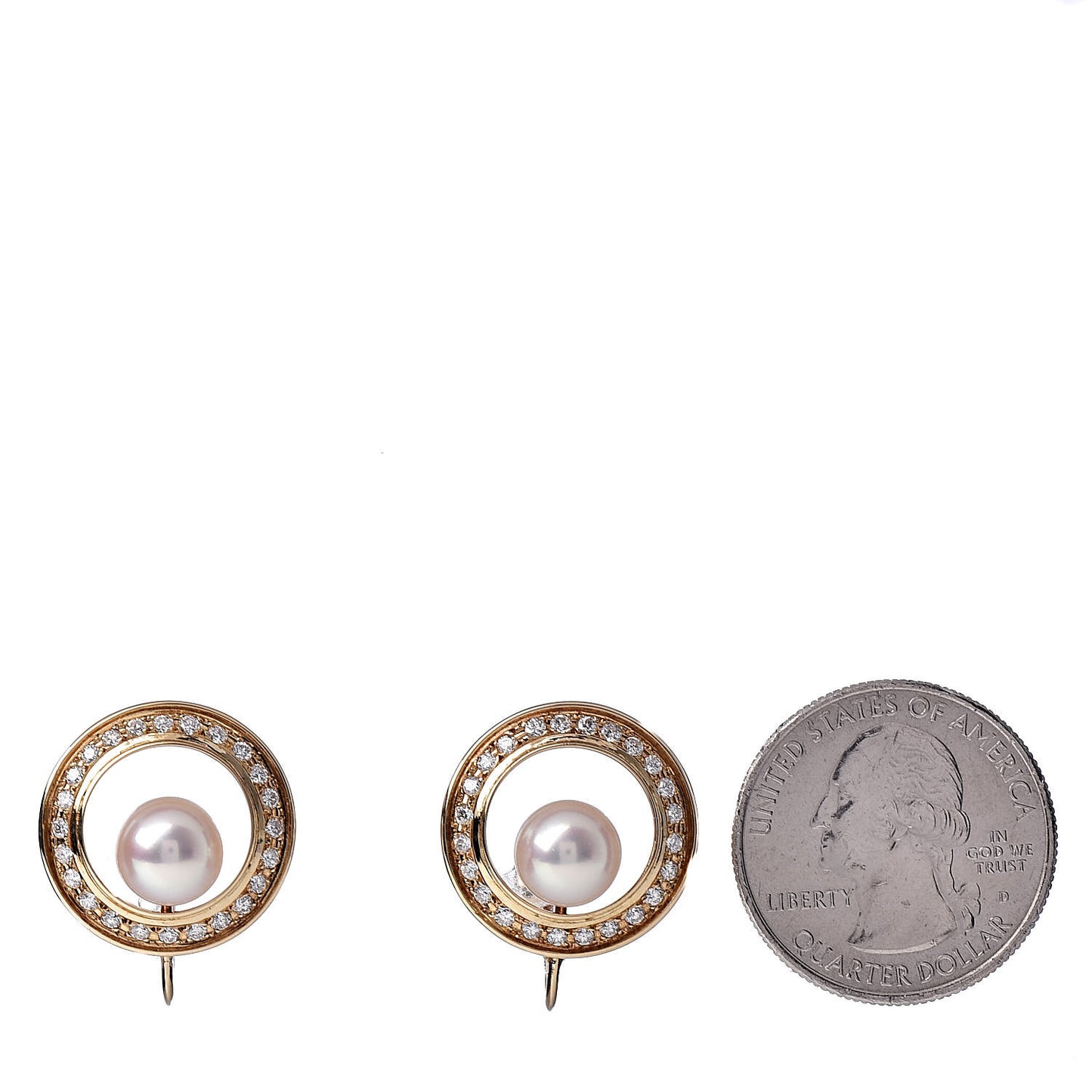 18K Yellow Gold Diamond Akoya Pearl 8mm Screw On Earrings