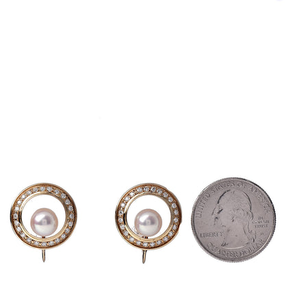 Mikimoto 18K Yellow Gold Diamond Akoya Pearl 8mm Screw On Earrings 2 of 4