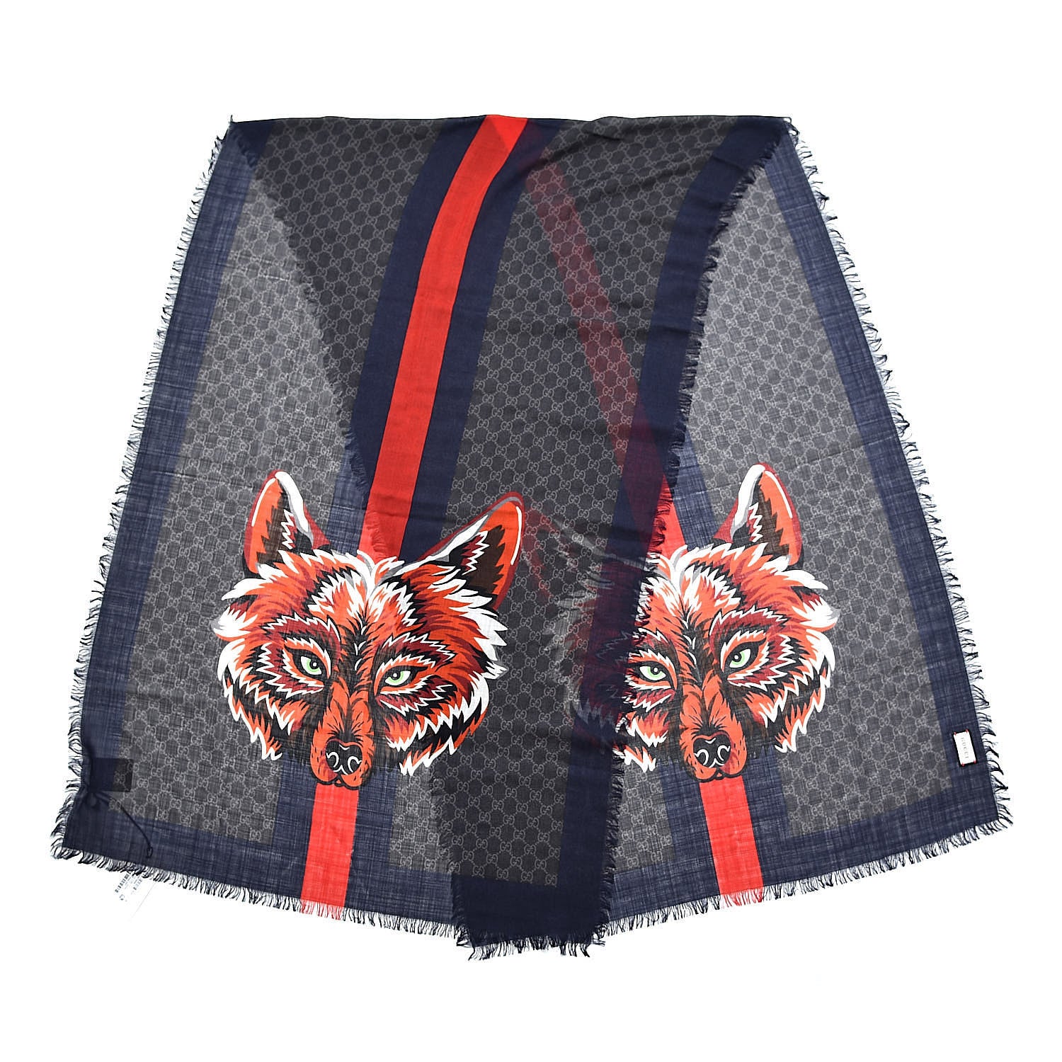 Gucci Wool Monogram Wolf Web Scarf Blue Red 3 of 5
