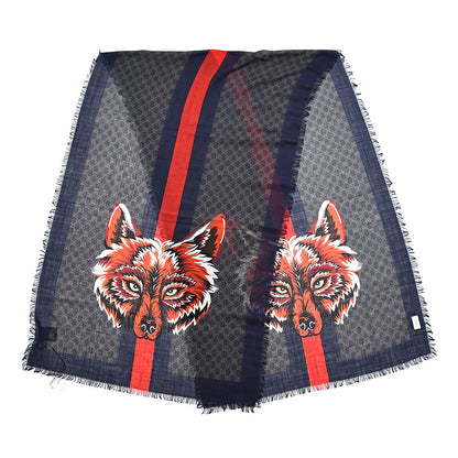 Gucci Wool Monogram Wolf Web Scarf Blue Red 3 of 5