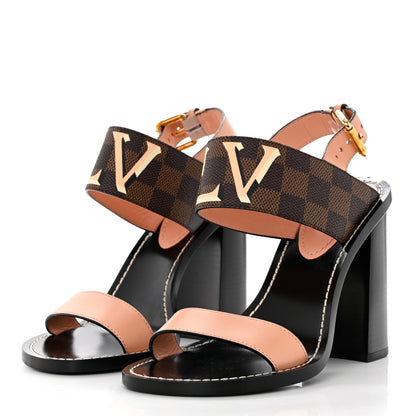 Louis Vuitton Calfskin Damier Ebene Passenger Heeled Sandals 37 3 of 9