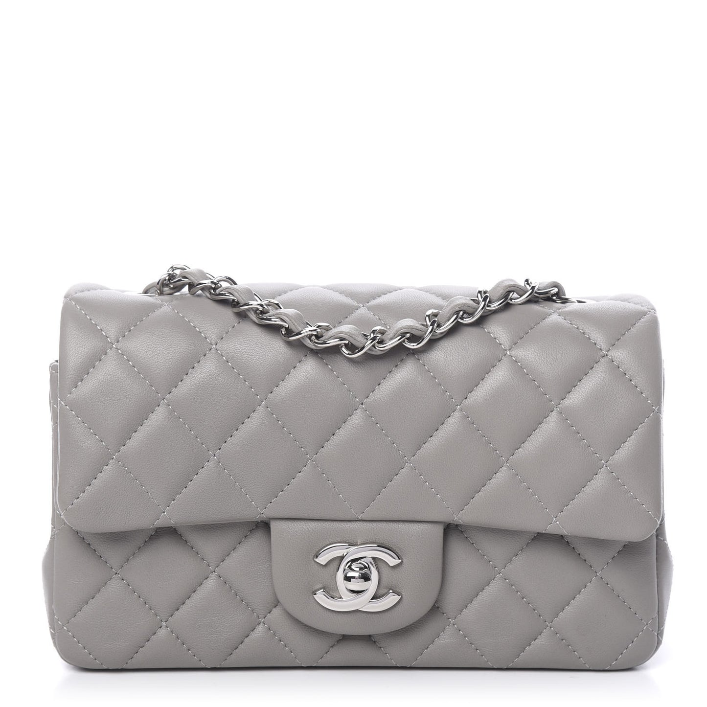 Lambskin Quilted Mini Rectangular Flap Grey