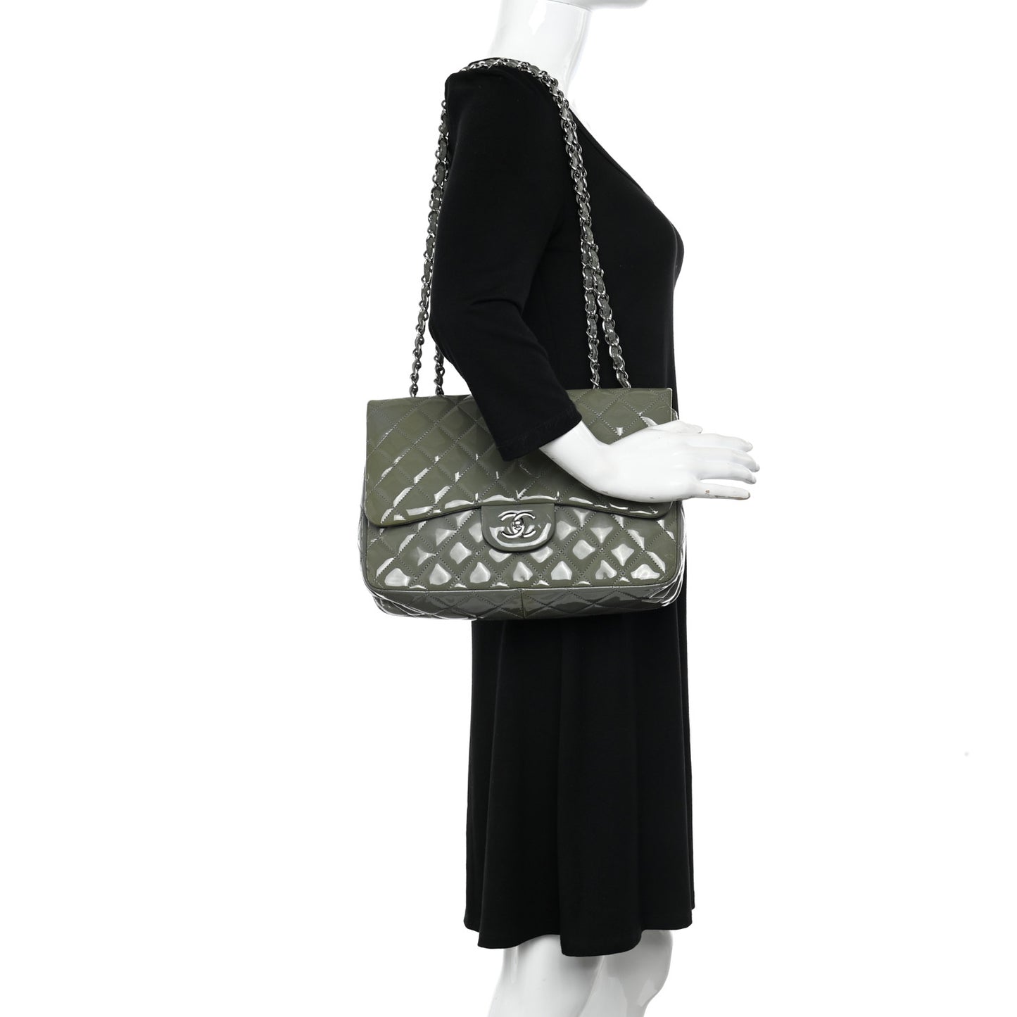 Patent Quilted Jumbo Single Flap Green