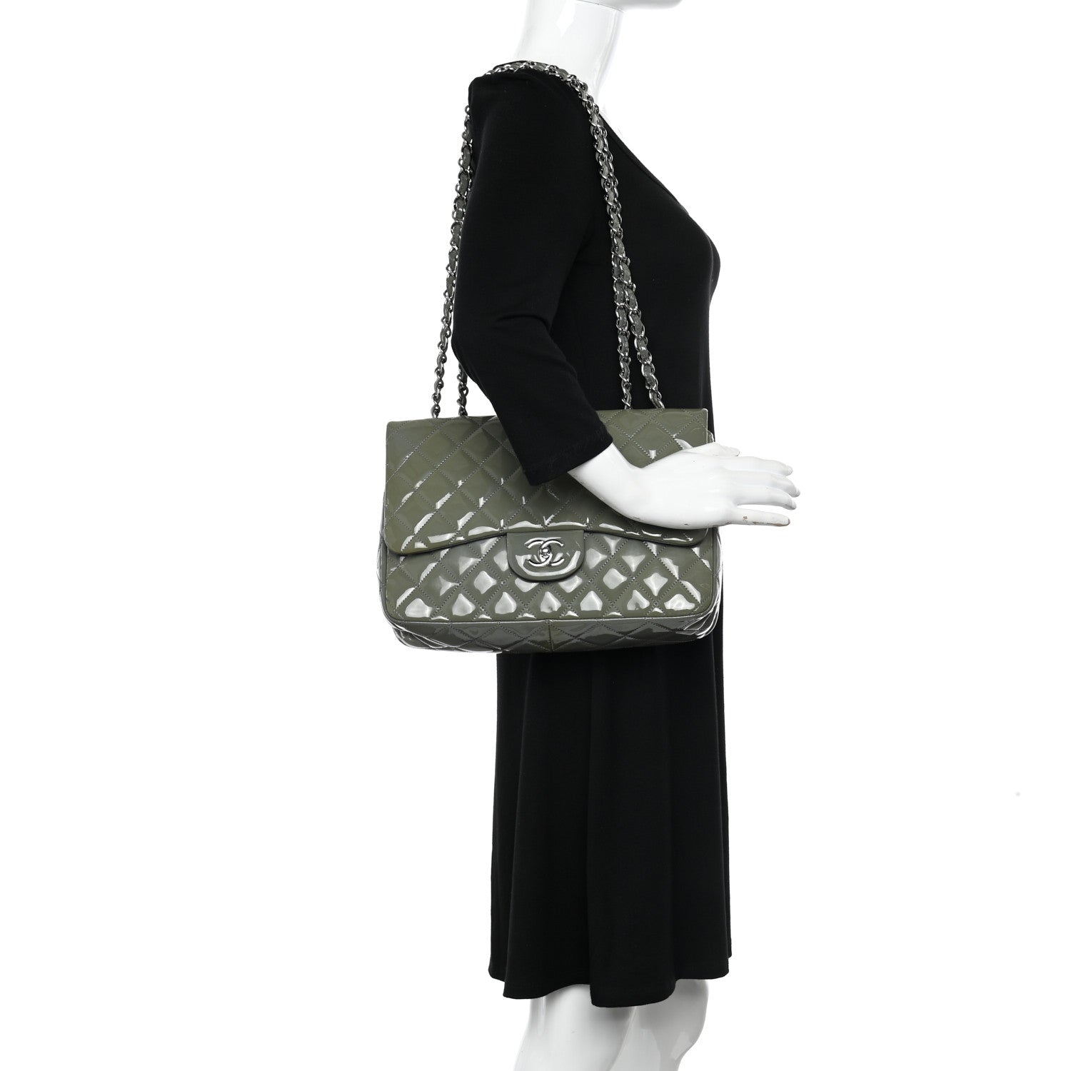 Chanel Patent Quilted Jumbo Single Flap Green 2 of 11