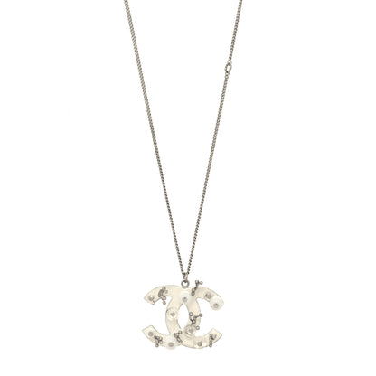 Chanel Enamel Beaded CC Necklace Silver White 1 of 5
