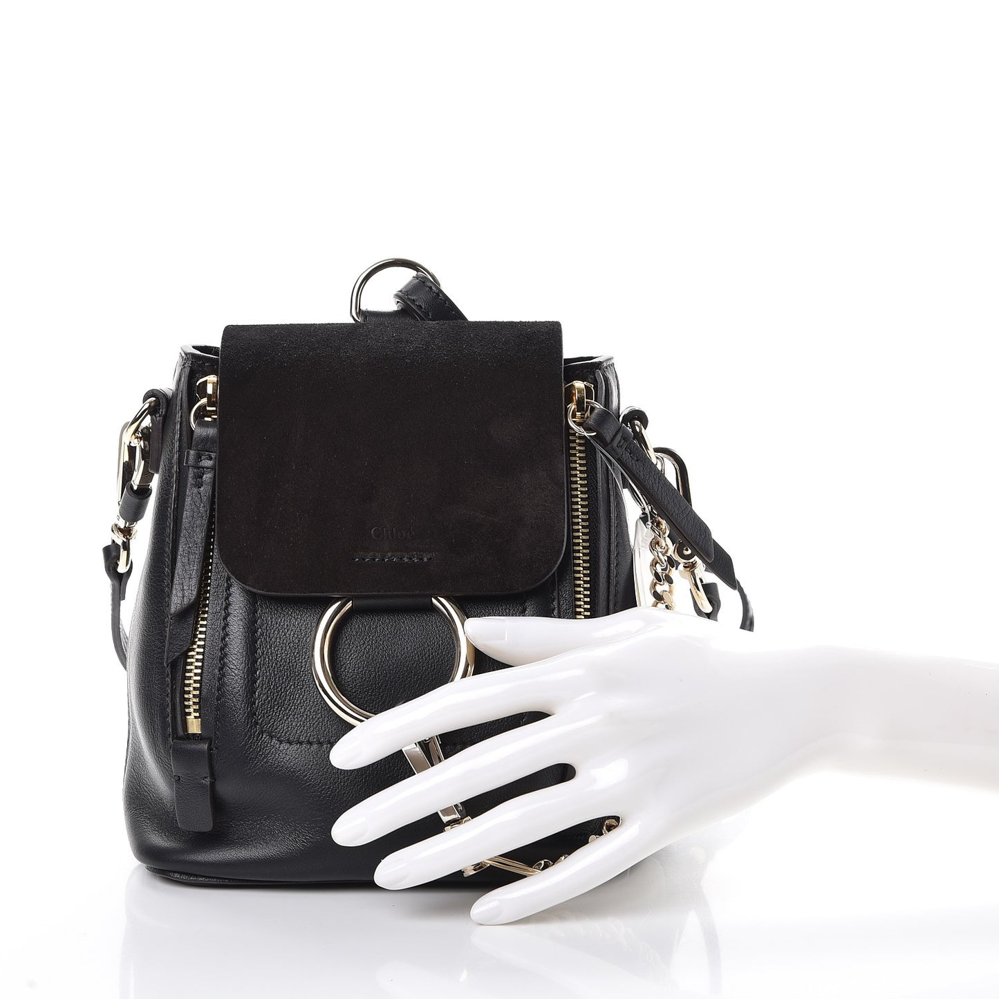 Suede Calfskin Mini Faye Backpack Black