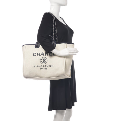 Chanel Woven Straw Raffia Large Deauville Tote White Navy 2 of 9