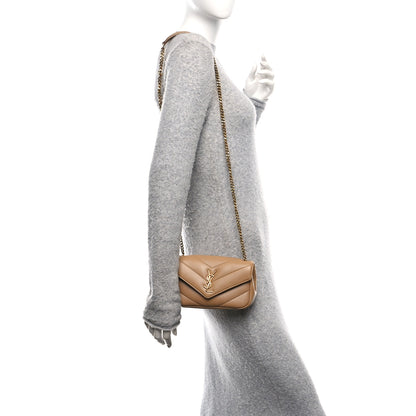 Saint Laurent Lambskin Chevron Quilted Mini Loulou Bag Havana Brown 2 of 12