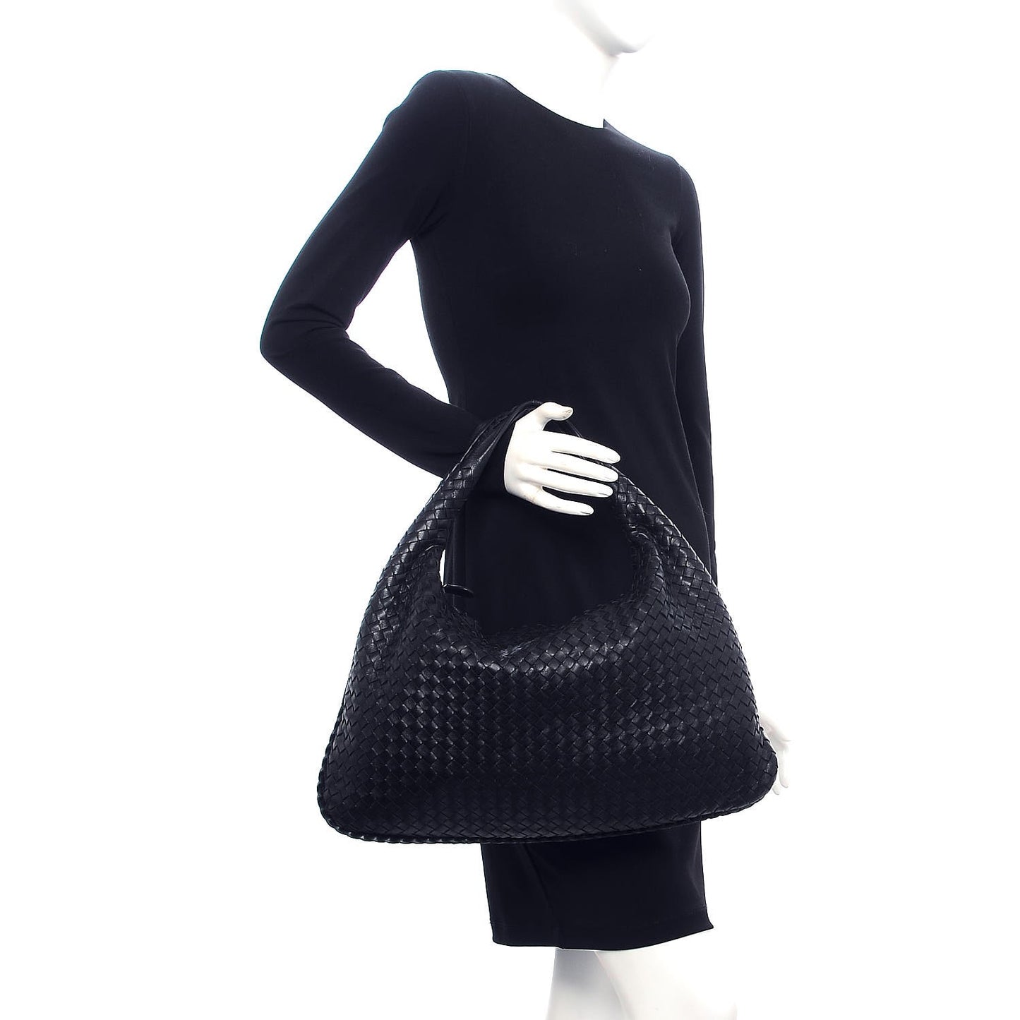 Nappa Intrecciato Large Veneta Hobo Nero Black