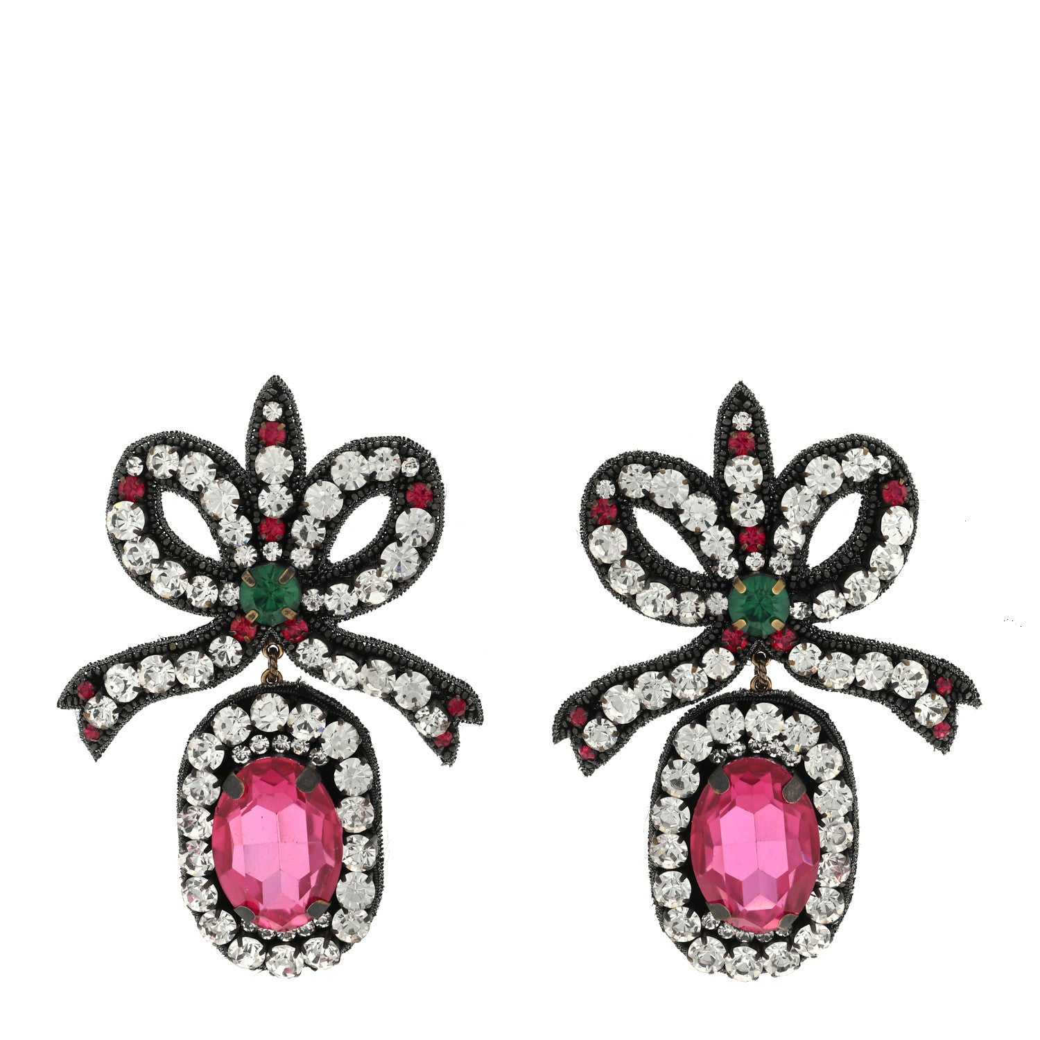 Gucci Metal Crystal Embroidered Bow Earrings Multicolor 1 of 4