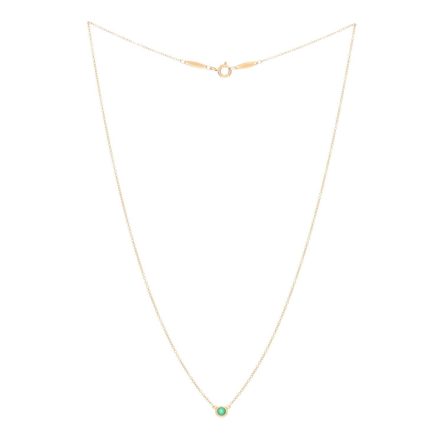 Tiffany 18K Yellow Gold Emerald .07ct Elsa Peretti Color By The Yard Pendant Necklace 2 of 3
