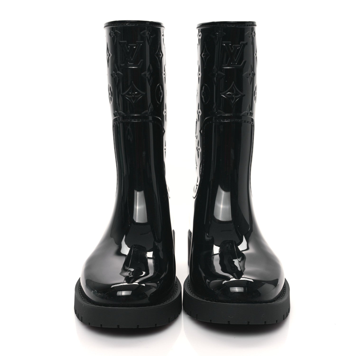 Louis Vuitton Rubber Embossed Monogram Drops Flat Half Boots 37 Black 2 of 7