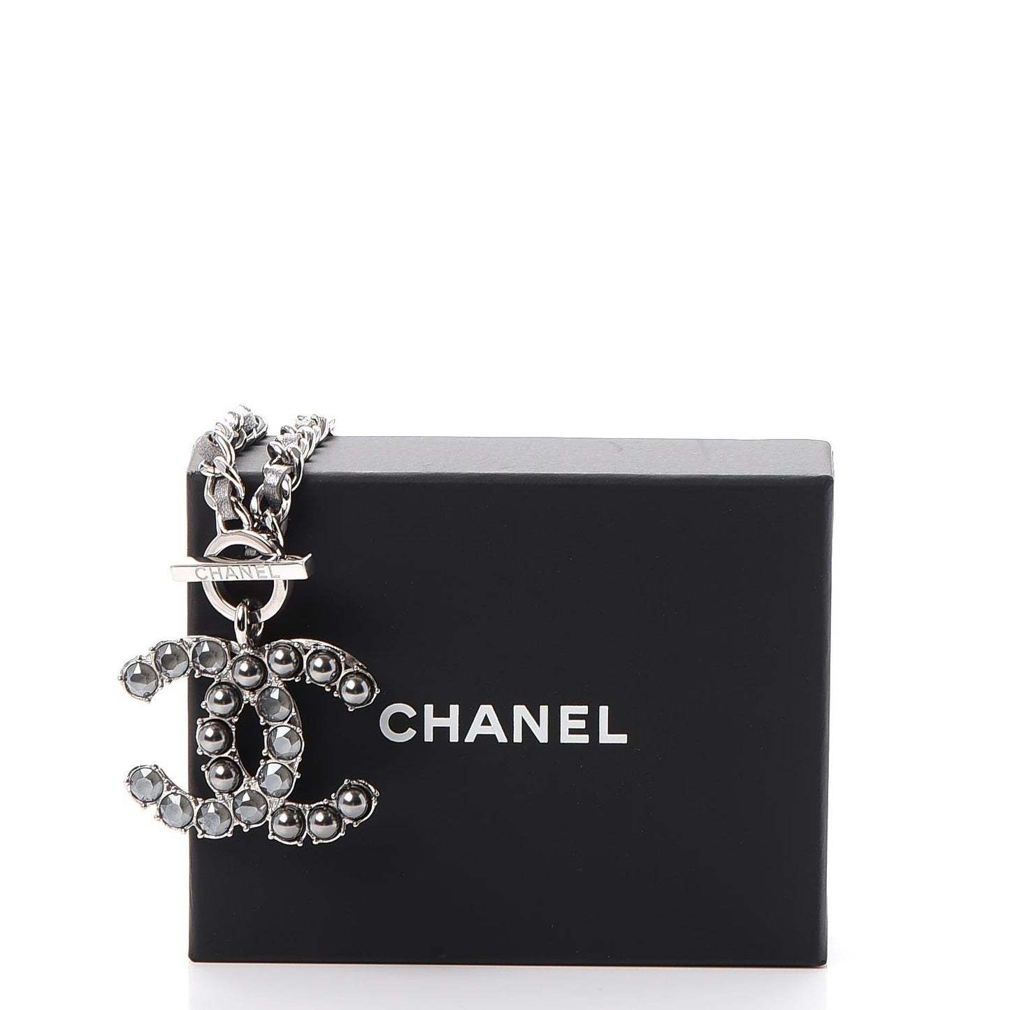 Crystal Pearl Short CC Necklace Silver Ruthenium