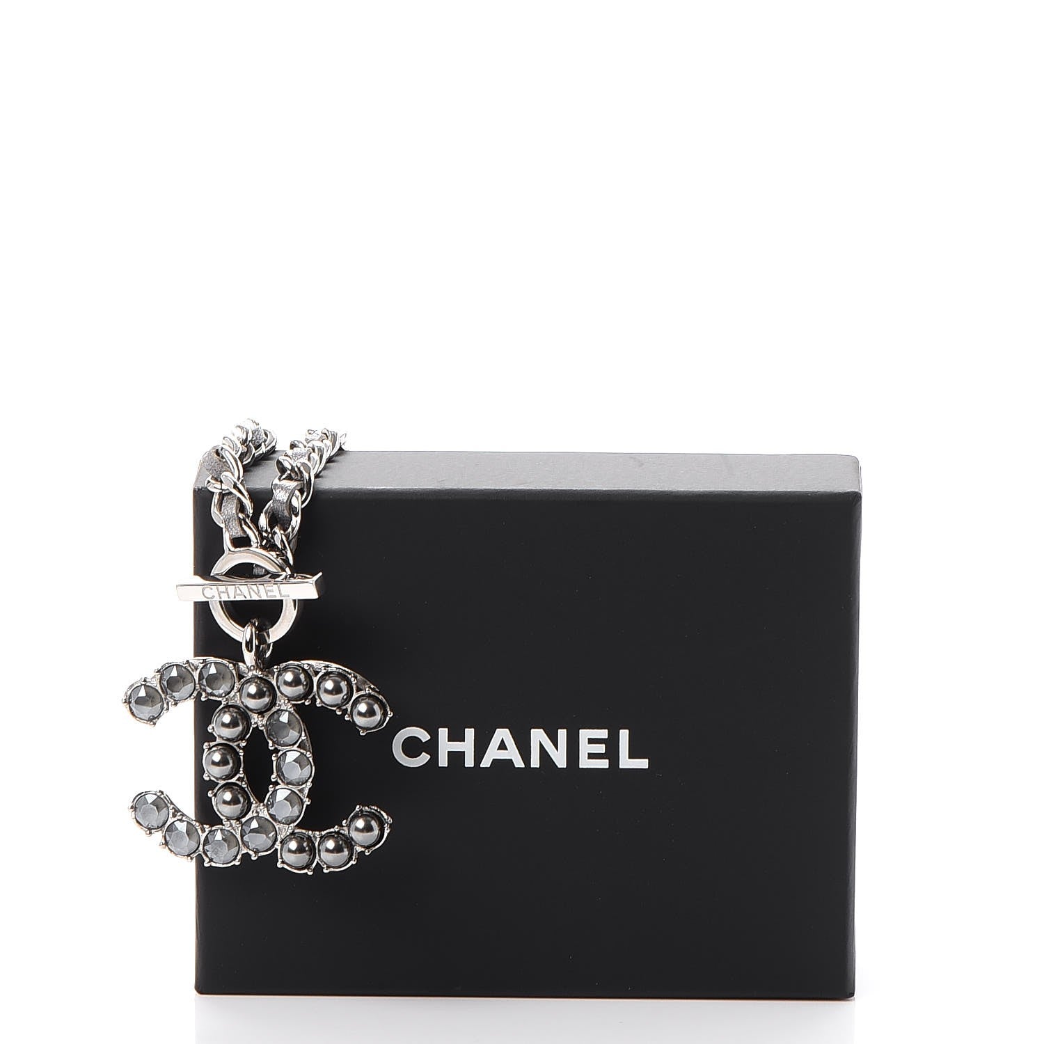 Chanel Crystal Pearl Short CC Necklace Silver Ruthenium 7 of 7