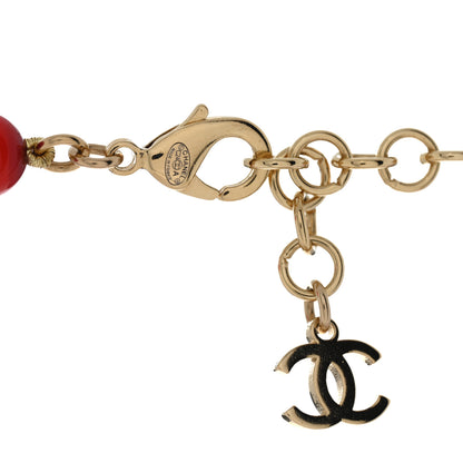 Chanel Pearl Glass Bead CC Necklace Golden Red 4 of 5