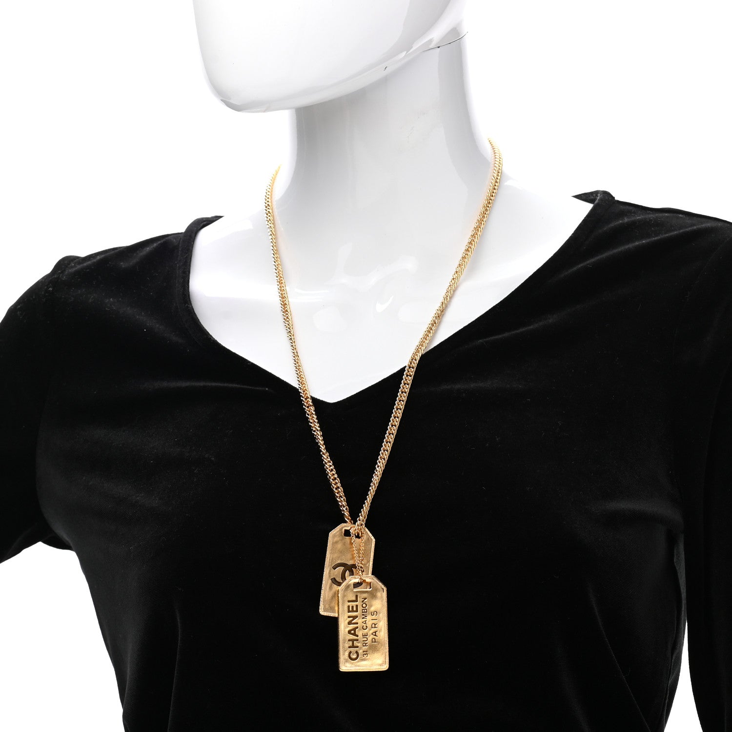 Chanel ID Dog Tag Charm Necklace Gold 2 of 6