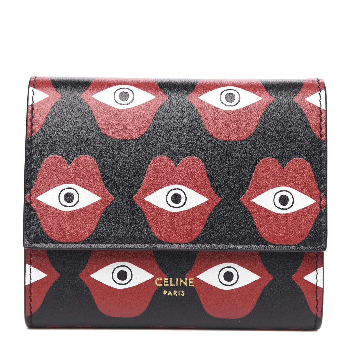X ANNELI SANAYE HENRIKSSON Smooth Calfskin Telepathic Compact Wallet Red Black