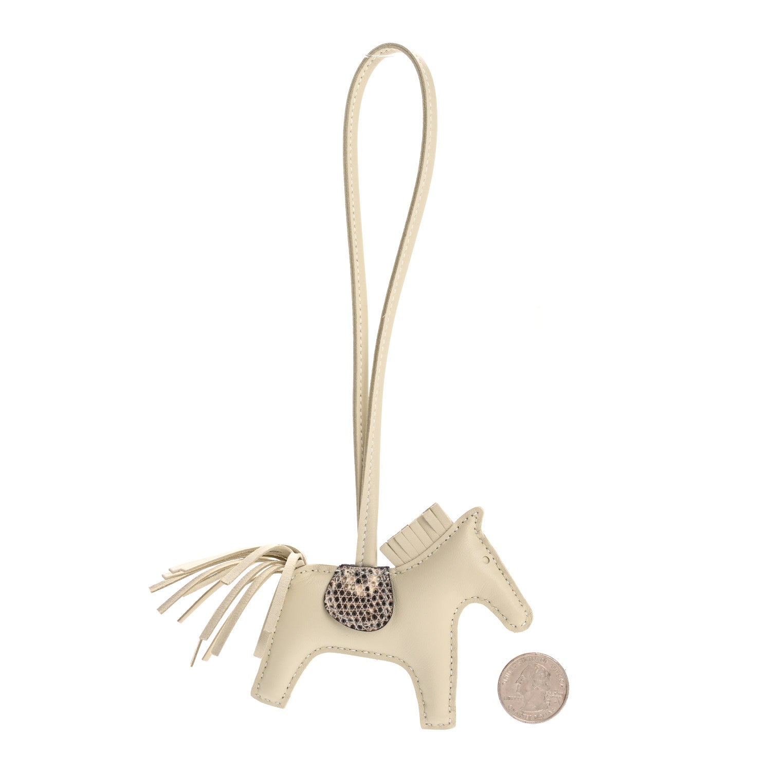 Hermes Milo Lambskin Lizard Touch Grigri Rodeo Horse Bag Charm Craie Ombre 2 of 4