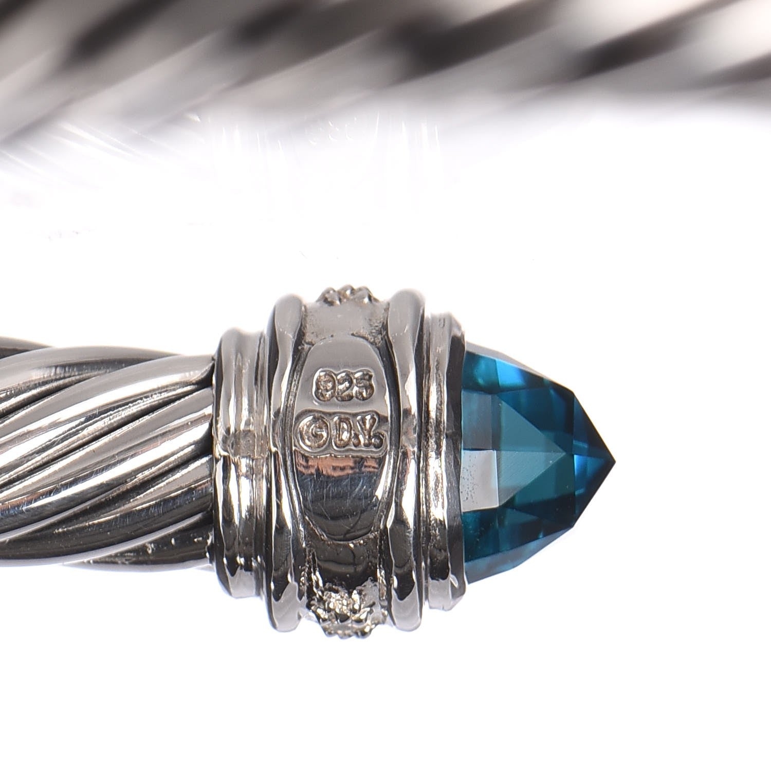 David Yurman Sterling Silver Diamond Hampton Blue Topaz 7mm Cable Classics Bracelet 5 of 5
