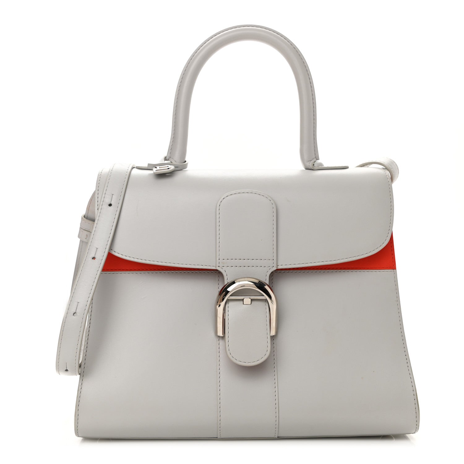 Delvaux Calfskin MM Brillant Satchel Light Grey Red 1 of 13