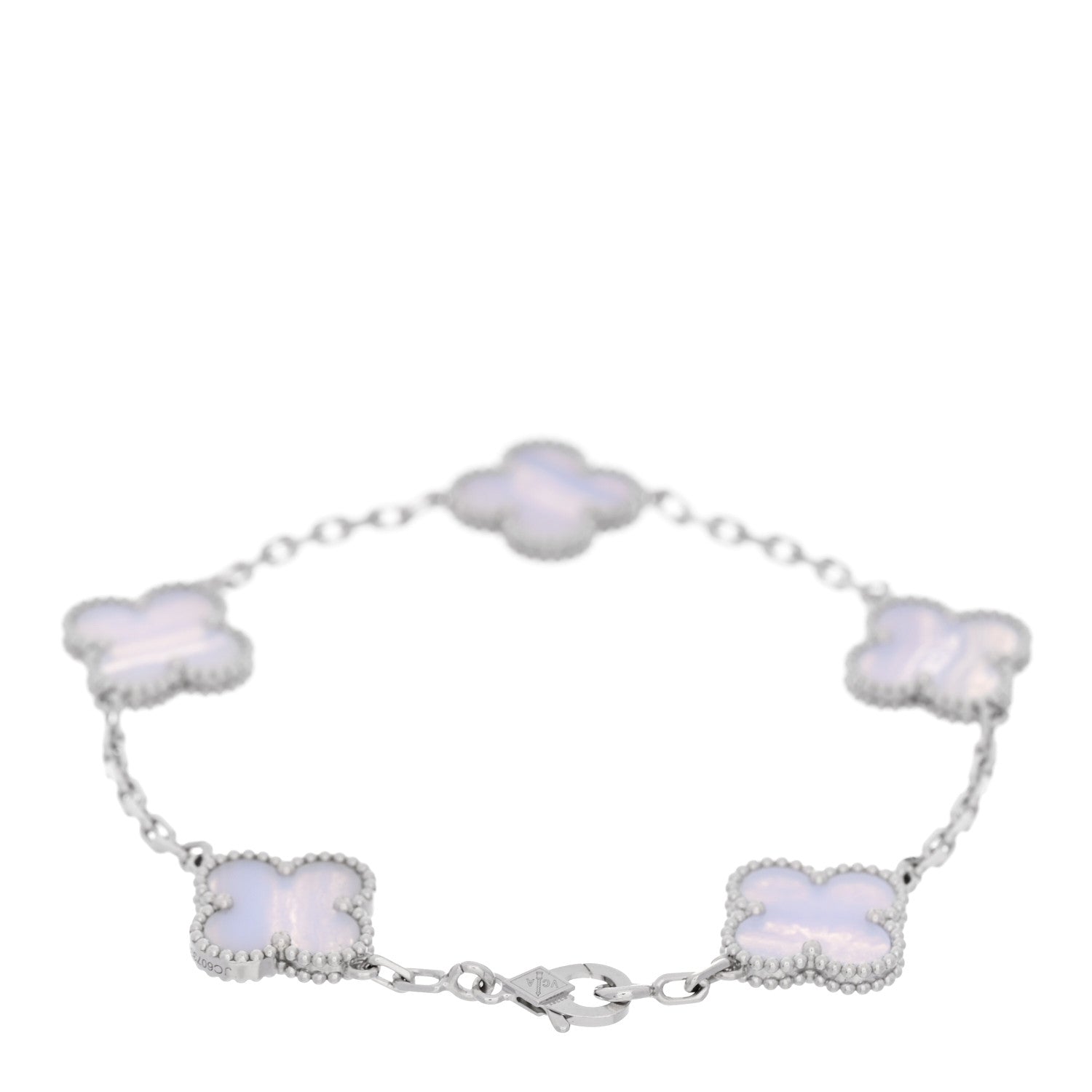 Van Cleef & Arpels 18K White Gold Chalcedony 5 Motifs Vintage Alhambra Bracelet 2 of 5