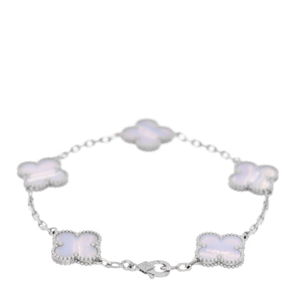 Van Cleef & Arpels 18K White Gold Chalcedony 5 Motifs Vintage Alhambra Bracelet 2 of 5