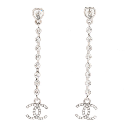 Chanel Crystal CC Heart Drop Earrings Silver 1 of 5