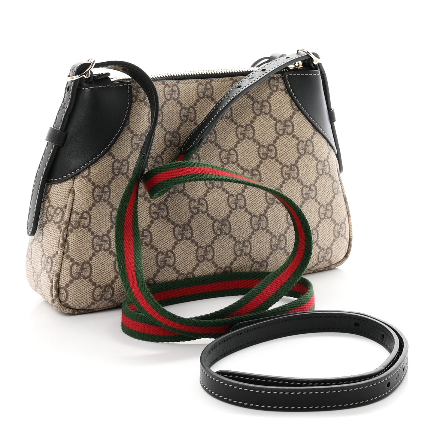 GG Supreme Monogram Textured Calfskin Small Emblem Shoulder Bag Beige Black